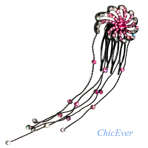 Haarschmuck Kamm Hänger Strass pink rosa silber 4517 - zum Schließen ins Bild klicken